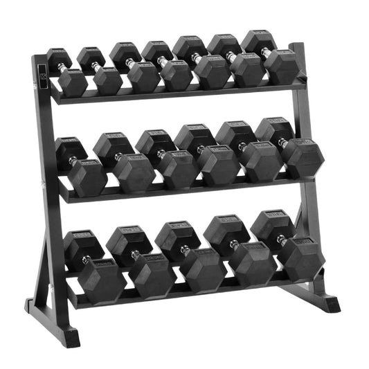 Complete Hex Dumbbell Set 2.5kg–30kg with Optional 3-Tier Rack | Rubber-Coated, Anti-Roll, Chrome Grip for Home Gym & Professional Strength Training