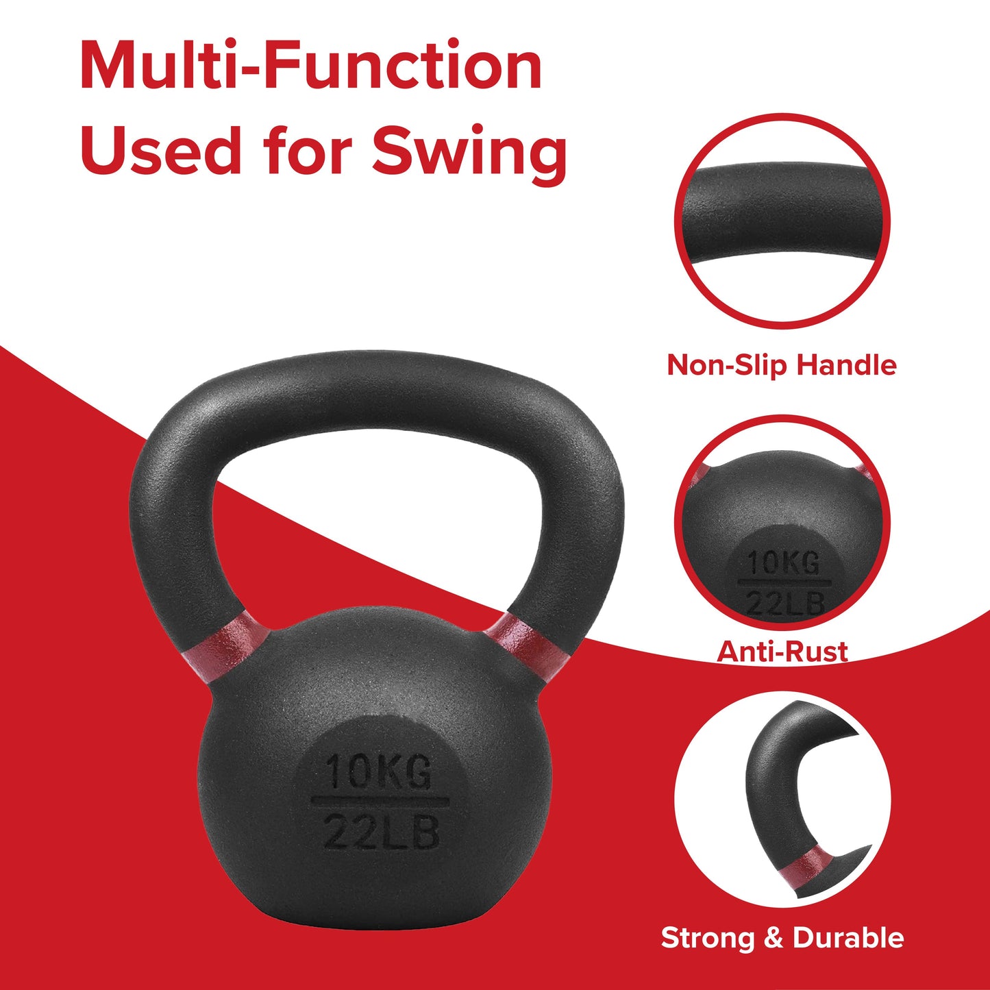 Cast Iron Kettlebells Set – Solid Iron, Rust Resistant Coating, Ergonomic Grip – Full Body Strength & Power Training – Ideal for Home Gyms
