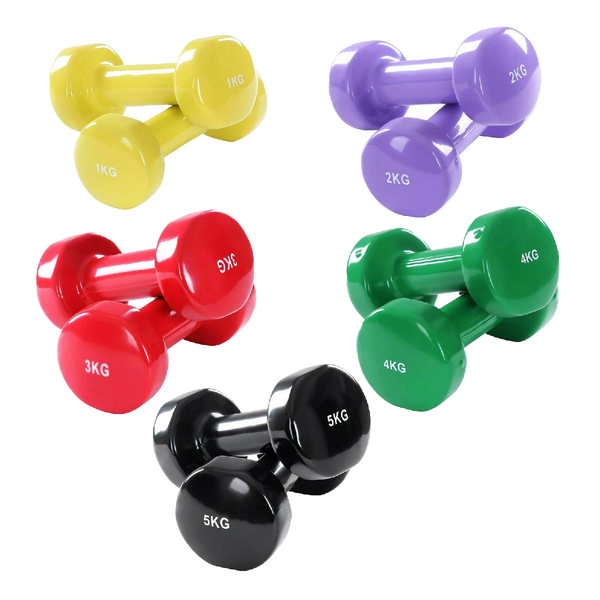Neoprene Coated Dumbbell Set – Anti Roll Vinyl Hand Weights in Multi Color | 6kg to 38kg Options | Non-Slip Grip for Home & Gym Strength Training