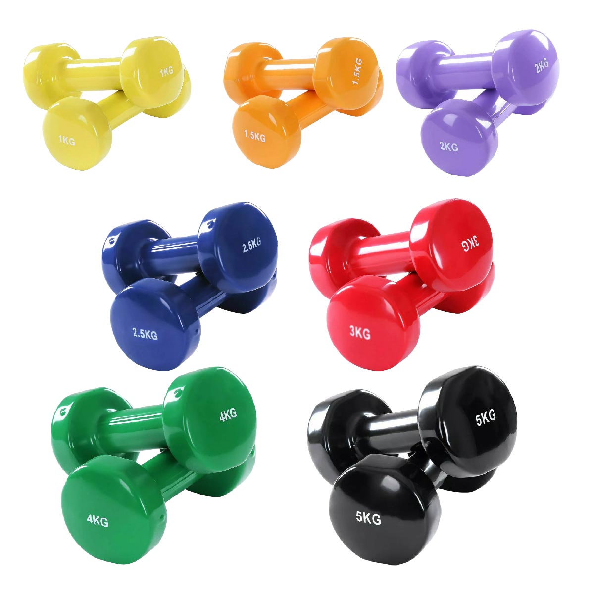 Neoprene Coated Dumbbell Set – Anti Roll Vinyl Hand Weights in Multi Color | 6kg to 38kg Options | Non-Slip Grip for Home & Gym Strength Training