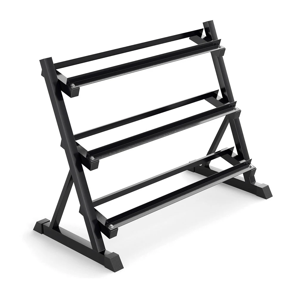 Black metal weight vertical rack on a white background