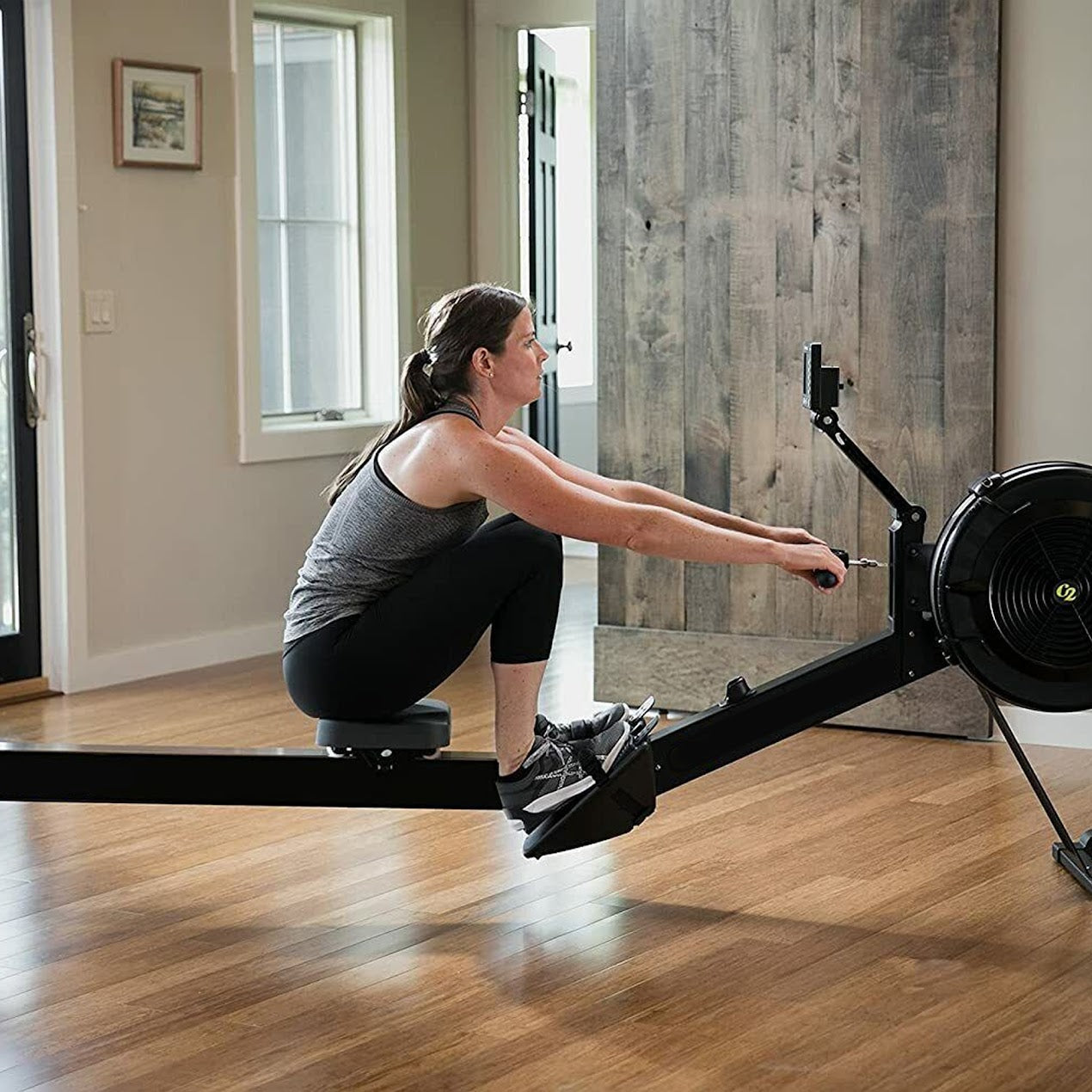 Adjustable Air Resistance Rowing Machine – Foldable Aluminium Frame, Silent 10-Level Rower with Smart Display & Ergonomic Seat for Home Gym Fitness