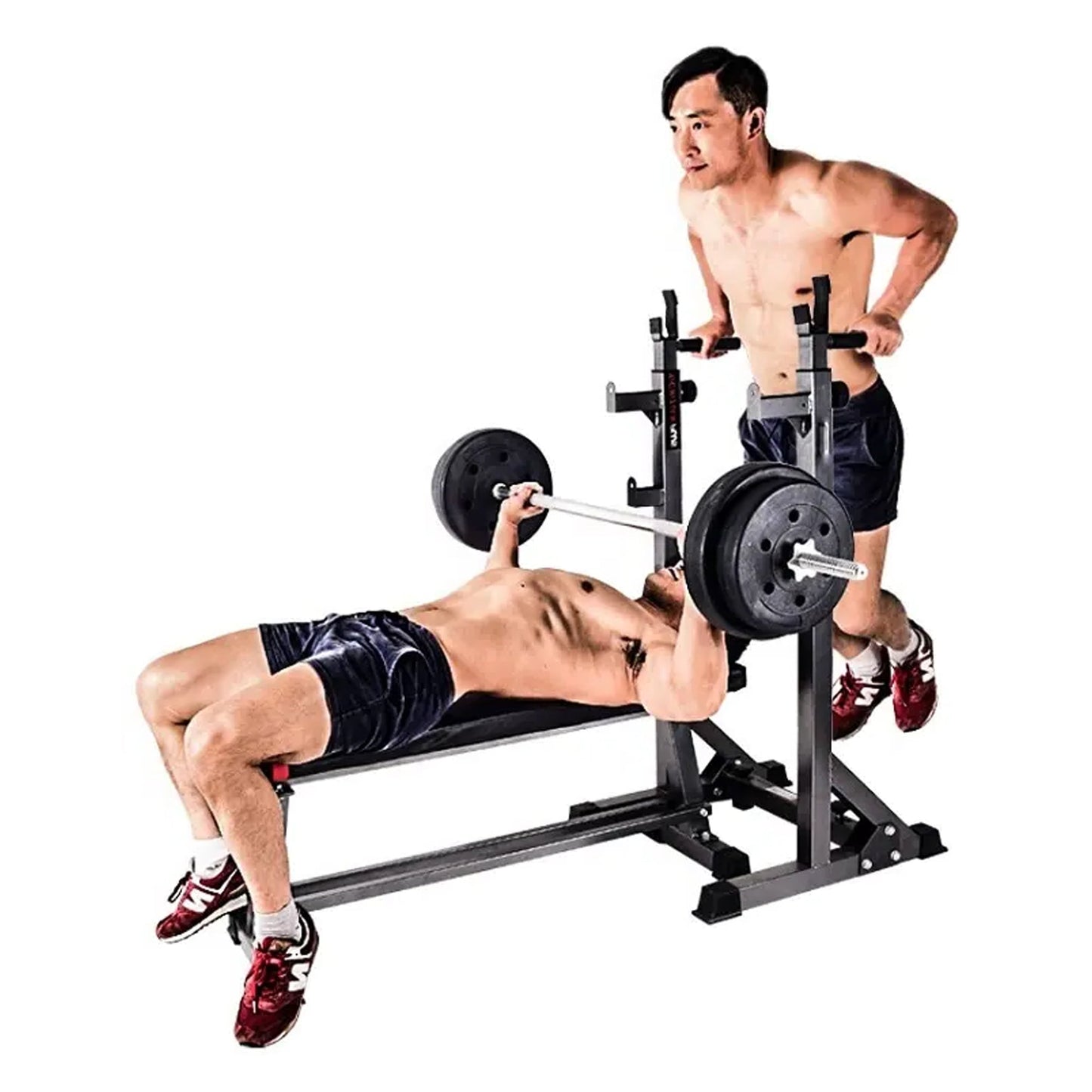 Adjustable Half Squat Rack with Dip Station & Pull Up Bar – Heavy Duty Steel Strength Training Stand for Home Gym, Spotter Arms Included