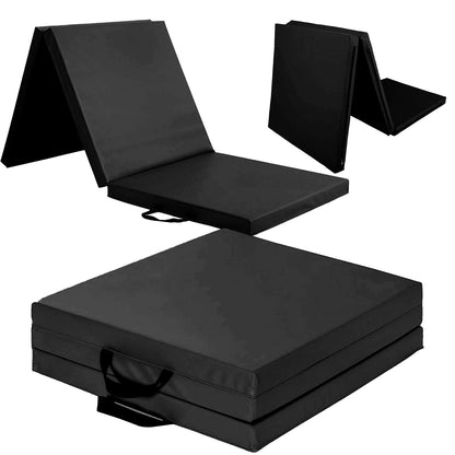Tri-Fold Gymnastics Mat 5cm Thick PU Leather Non-Slip Foldable Crash Mat with Handles for Kids & Adults – Home Gym Yoga Pilates Stretching