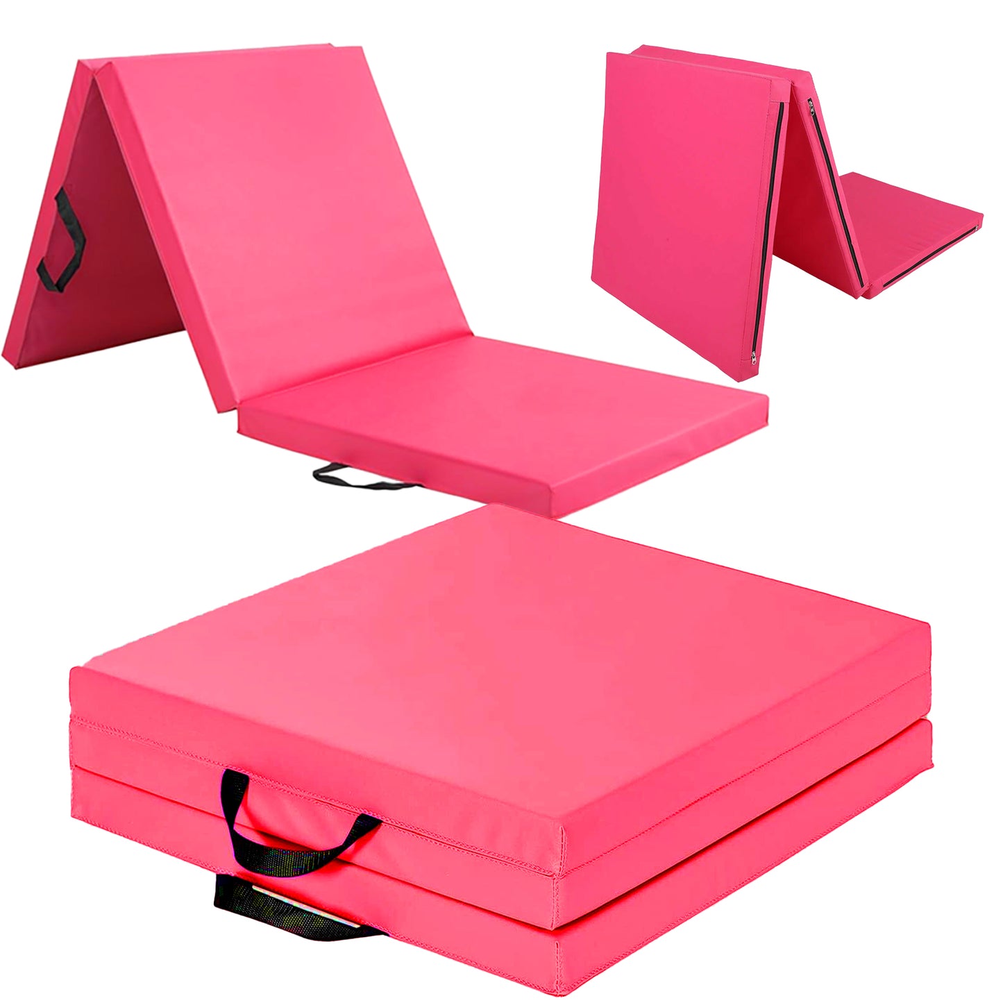 Tri-Fold Gymnastics Mat 5cm Thick PU Leather Non-Slip Foldable Crash Mat with Handles for Kids & Adults – Home Gym Yoga Pilates Stretching