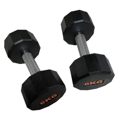 Rubber Coated Round Hex Dumbbell – Anti‑Roll Design, Knurled Grip Strength Training Dumbbells for Home Gym