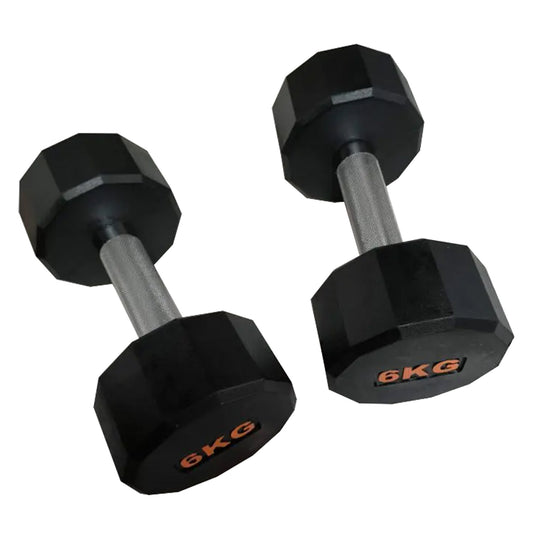 Rubber Coated Round Hex Dumbbell – Anti‑Roll Design, Knurled Grip Strength Training Dumbbells for Home Gym