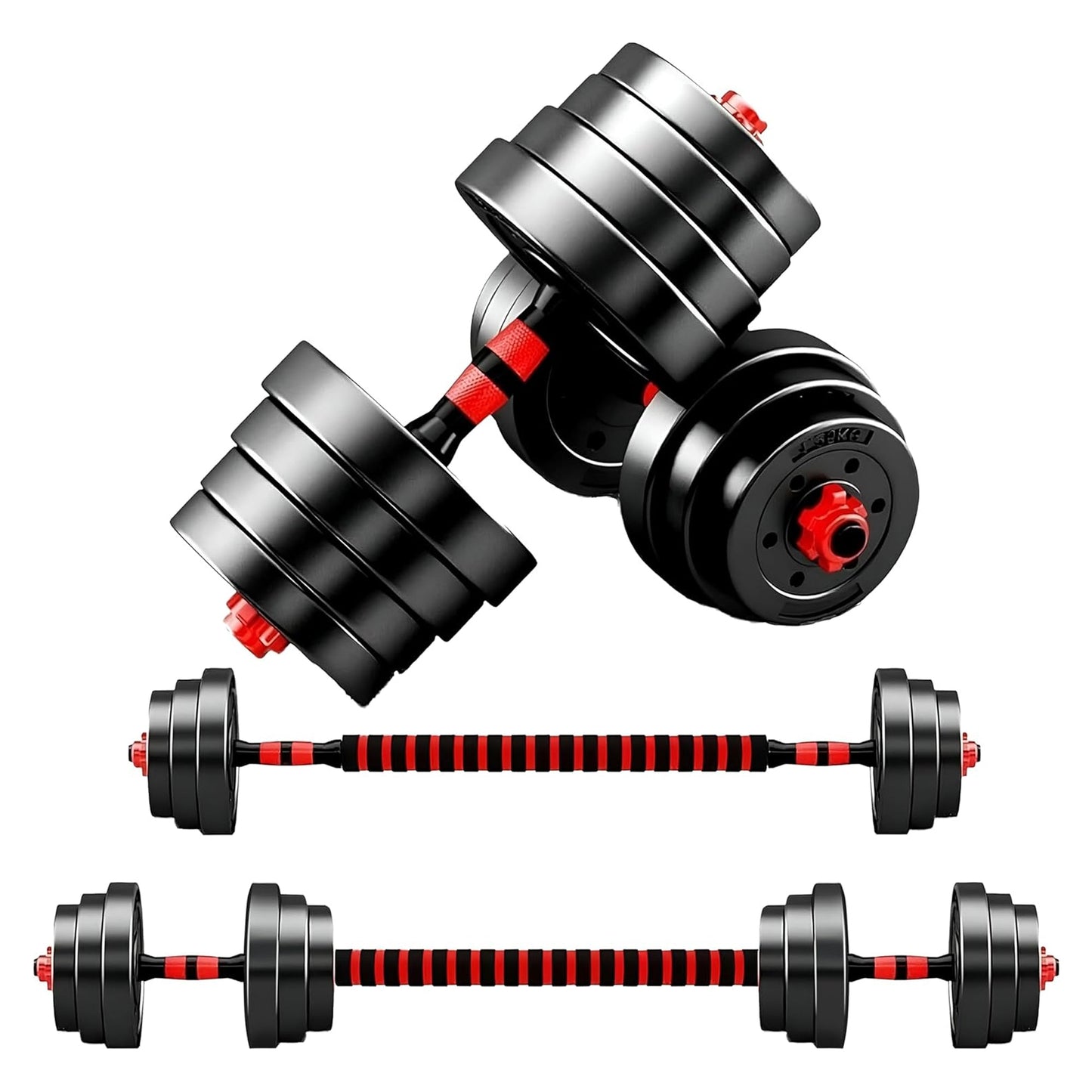 Adjustable Dumbbells & Barbell Set – Vinyl‑Coated 20 / 25 / 30 kg Muscle Workout Kit for Home Gym, Noise‑Reducing, Space‑Saving