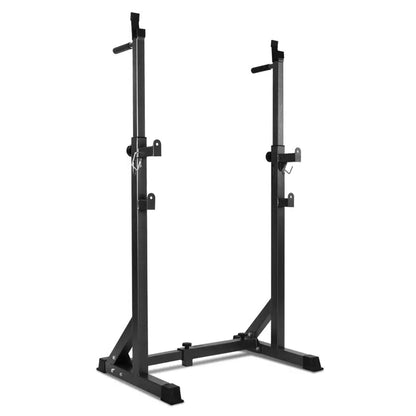 Adjustable Half Squat Rack with Dip Station & Pull Up Bar – Heavy Duty Steel Strength Training Stand for Home Gym, Spotter Arms Included