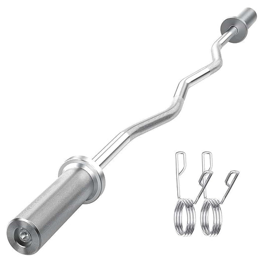 Heavy Duty 47” Olympic EZ Curl Barbell – Chrome Steel Curl Bar with Spring Collars | 500lb Capacity | Fits 2-Inch Plates | Ergonomic Grip for Strength Training in Home Gyms