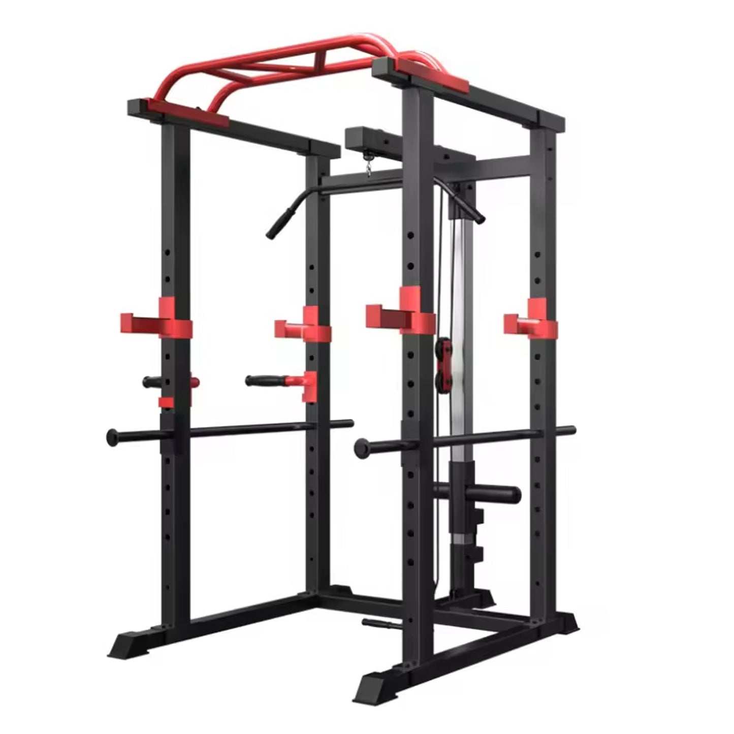 Adjustable Power Rack Multi-Cage with Dual Cable Pulley & Pull-Up Bar – Heavy-Duty Steel Strength Training Station for Home Gym Fitness