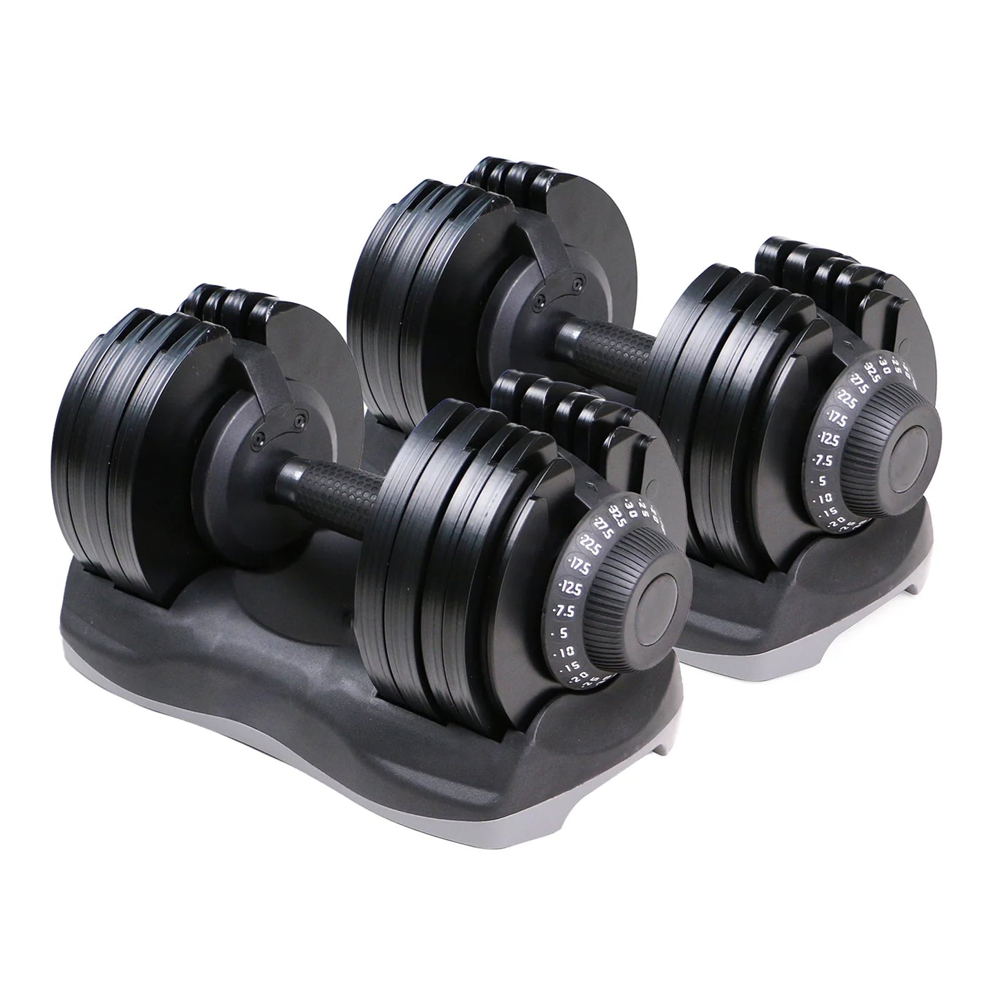 Adjustable Dumbbell Set – Pair of 12-in-1 Free Weights Ranging from 5kg to 32.5kg Each in 2.5kg Increments – Space Saving Strength Training Equipment for Home Gyms