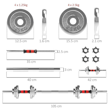 20kg (2-in-1) Adjustable Cast Iron Dumbbell & Barbell Set – Strength Training Weights for Home Gym & Personal Fitness Studios