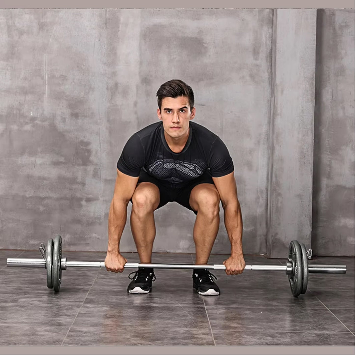 Adjustable Olympic Weightlifting Bar – Chrome/Black, 4–7 ft Barbell, Spring Collars, Multi‑Use Strength Bar for Squat, Bench & Deadlift – Ideal for Home Gym Training