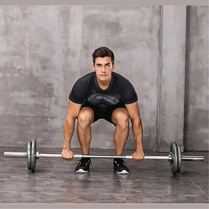 Adjustable Olympic Weightlifting Bar – Chrome/Black, 4–7 ft Barbell, Spring Collars, Multi‑Use Strength Bar for Squat, Bench & Deadlift – Ideal for Home Gym Training