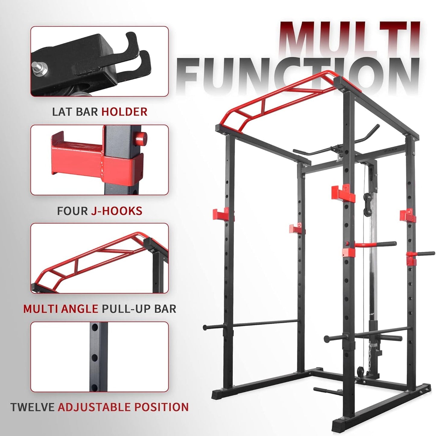 Adjustable Power Rack Multi-Cage with Dual Cable Pulley & Pull-Up Bar – Heavy-Duty Steel Strength Training Station for Home Gym Fitness