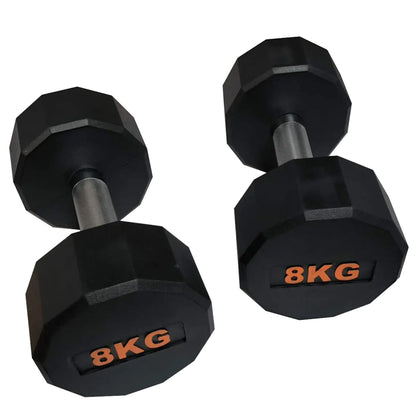 Rubber Coated Round Hex Dumbbell – Anti‑Roll Design, Knurled Grip Strength Training Dumbbells for Home Gym
