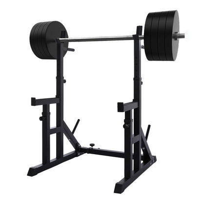 Adjustable Heavy Duty Squat & Bench Press Rack with Dip Bars – Reinforced Steel Frame, Safety Spotters & Barbell Holders for Home Strength Training