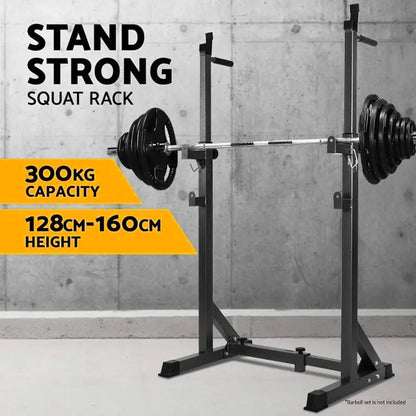 Adjustable Half Squat Rack with Dip Station & Pull Up Bar – Heavy Duty Steel Strength Training Stand for Home Gym, Spotter Arms Included