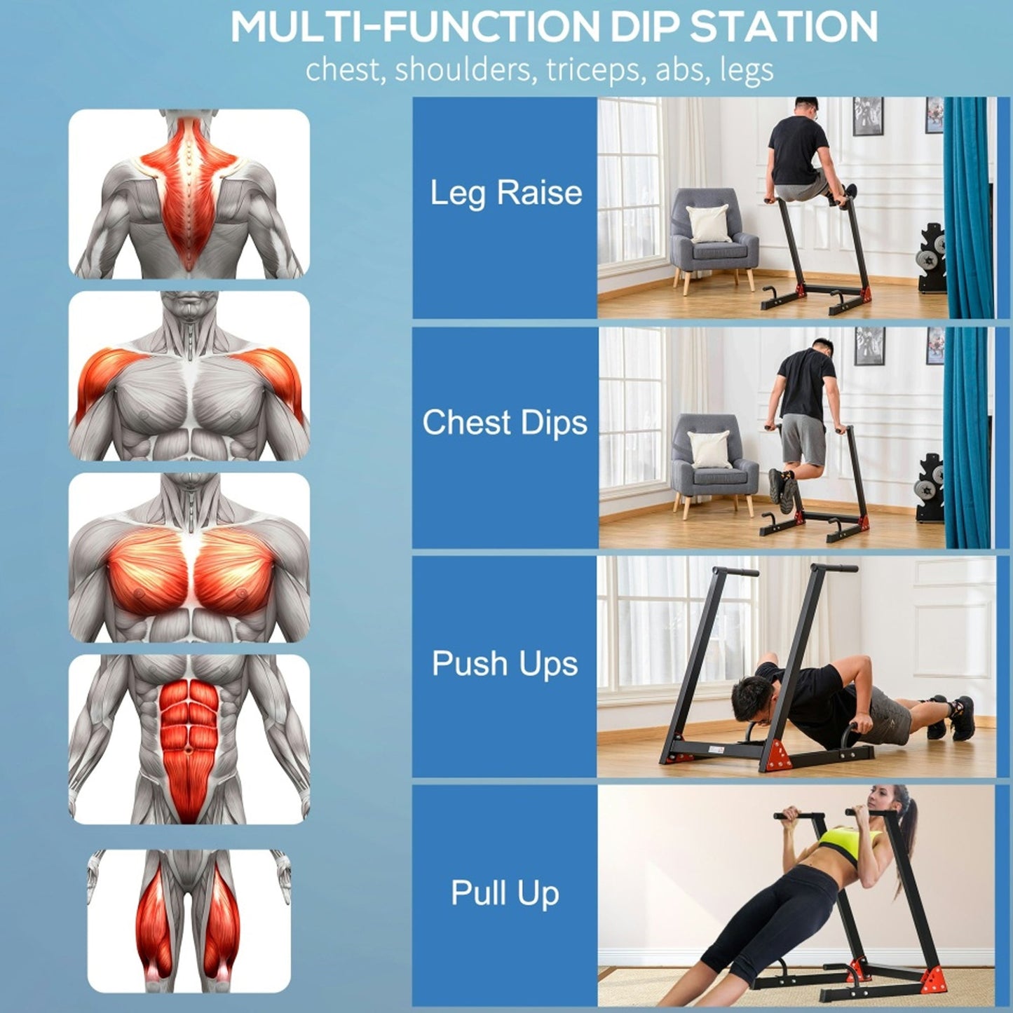 Heavy Duty Dip Station Stand – Powder Coated Steel, Adjustable Multi Function Home Gym Trainer for Triceps, Chest & Upper‑Body Workouts