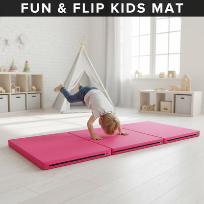 Tri-Fold Gymnastics Mat 5cm Thick PU Leather Non-Slip Foldable Crash Mat with Handles for Kids & Adults – Home Gym Yoga Pilates Stretching