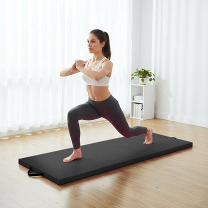 Tri-Fold Gymnastics Mat 5cm Thick PU Leather Non-Slip Foldable Crash Mat with Handles for Kids & Adults – Home Gym Yoga Pilates Stretching