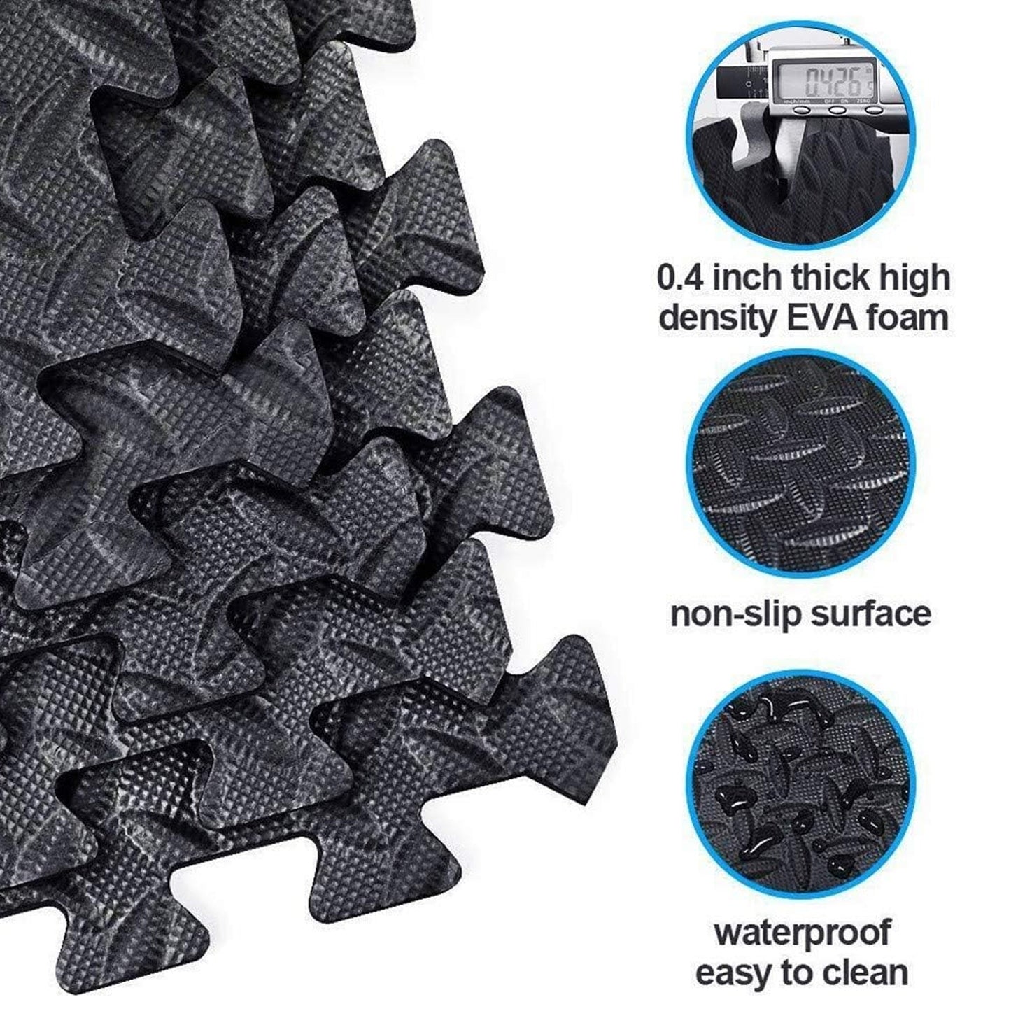 10mm EVA Foam Interlocking Puzzle Exercise Mat – Non-Slip, Shock Absorbing Gym Flooring for Home Fitness & Studio Use – Durable Black Tiles