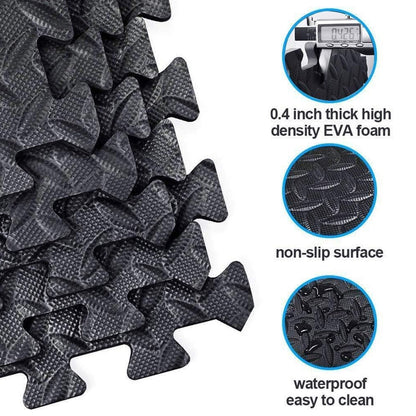 10mm EVA Foam Interlocking Puzzle Exercise Mat – Non-Slip, Shock Absorbing Gym Flooring for Home Fitness & Studio Use – Durable Black Tiles