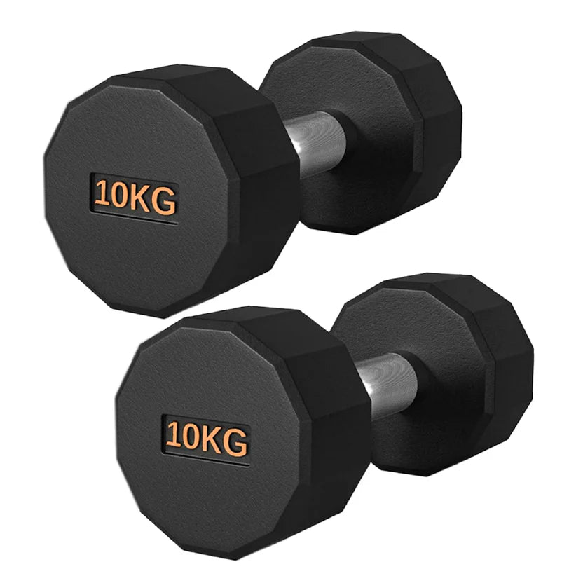 Rubber Coated Round Hex Dumbbell – Anti‑Roll Design, Knurled Grip Strength Training Dumbbells for Home Gym