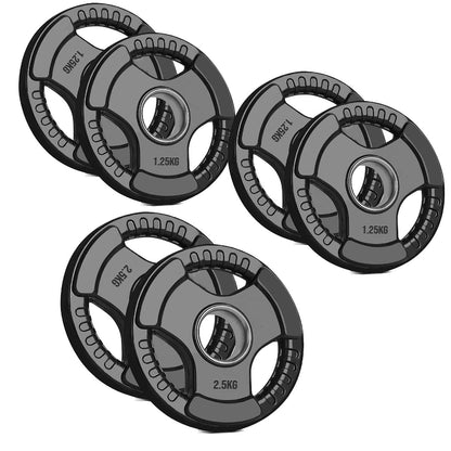 Trim-Grip Olympic Weight Plate – Black Rubber-Coated Cast‑Iron, Tri-Grip Handles for Barbell & Dumbbell Strength Training, Home Gym