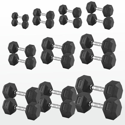 Hex Dumbbells 2.5kg–60kg Pairs & Sets – Heavy-Duty Rubber-Coated Anti-Roll Weights with Knurled Handles for Strength Training – Home Gym or Studio
