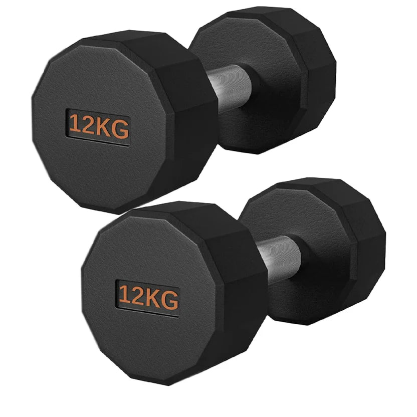 Rubber Coated Round Hex Dumbbell – Anti‑Roll Design, Knurled Grip Strength Training Dumbbells for Home Gym
