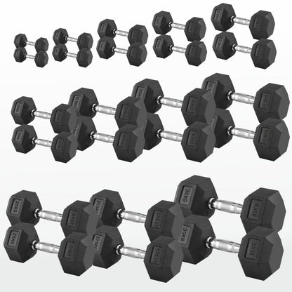 Hex Dumbbells 2.5kg–60kg Pairs & Sets – Heavy-Duty Rubber-Coated Anti-Roll Weights with Knurled Handles for Strength Training – Home Gym or Studio