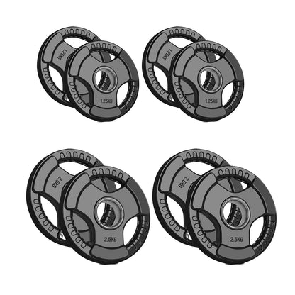 Tri-Grip Olympic Weight Plate – Black Rubber-Coated Cast‑Iron, Tri-Grip Handles for Barbell & Dumbbell Strength Training, Home Gym