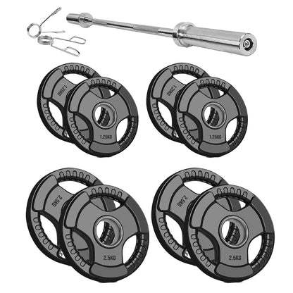 Tri-Grip Olympic Weight Plate – Black Rubber-Coated Cast‑Iron, Tri-Grip Handles for Barbell & Dumbbell Strength Training, Home Gym