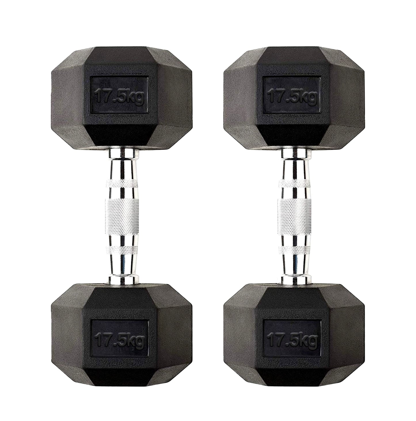 Hex Dumbbell Pair 17.5kg – Rubber-Coated Anti-Roll Dumbbells with Knurled Chrome Handles | 2 x 17.5kg Cast Iron Weights for Home & Gym Strength Training UK