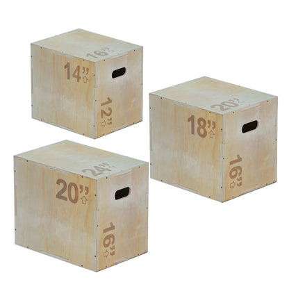 Heavy-Duty 3-in-1 Wooden Plyometric Jump Box – Multi-Height (14",16",20",24") | Non-Slip Surface | Home Gym Jump Trainer for Agility, HIIT & Strength Workouts