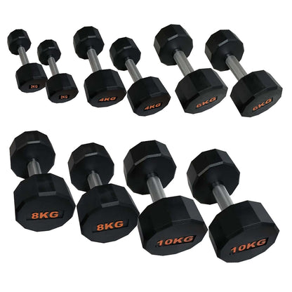 Rubber Coated Round Hex Dumbbell – Anti‑Roll Design, Knurled Grip Strength Training Dumbbells for Home Gym