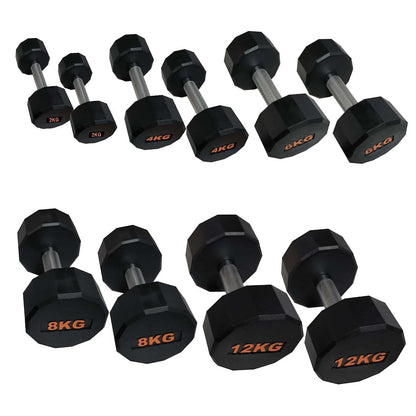 Rubber Coated Round Hex Dumbbell – Anti‑Roll Design, Knurled Grip Strength Training Dumbbells for Home Gym