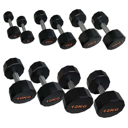 Rubber Coated Round Hex Dumbbell – Anti‑Roll Design, Knurled Grip Strength Training Dumbbells for Home Gym