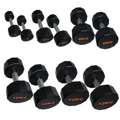 Rubber Coated Round Hex Dumbbell – Anti‑Roll Design, Knurled Grip Strength Training Dumbbells for Home Gym