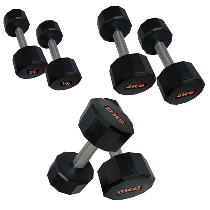 Rubber Coated Round Hex Dumbbell – Anti‑Roll Design, Knurled Grip Strength Training Dumbbells for Home Gym