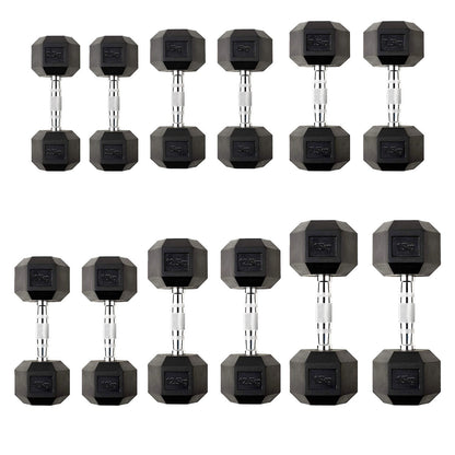 Hex Dumbbells 2.5kg–60kg Pairs & Sets – Heavy-Duty Rubber-Coated Anti-Roll Weights with Knurled Handles for Strength Training – Home Gym or Studio