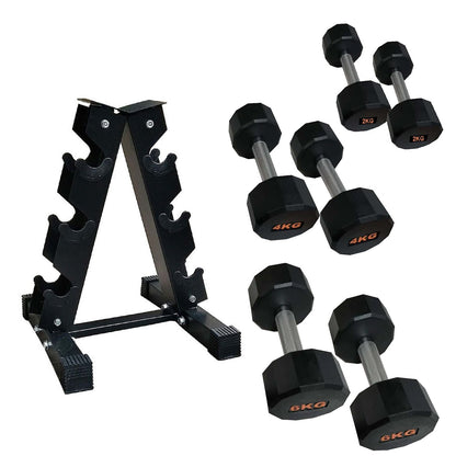 Rubber Coated Round Hex Dumbbell – Anti‑Roll Design, Knurled Grip Strength Training Dumbbells for Home Gym