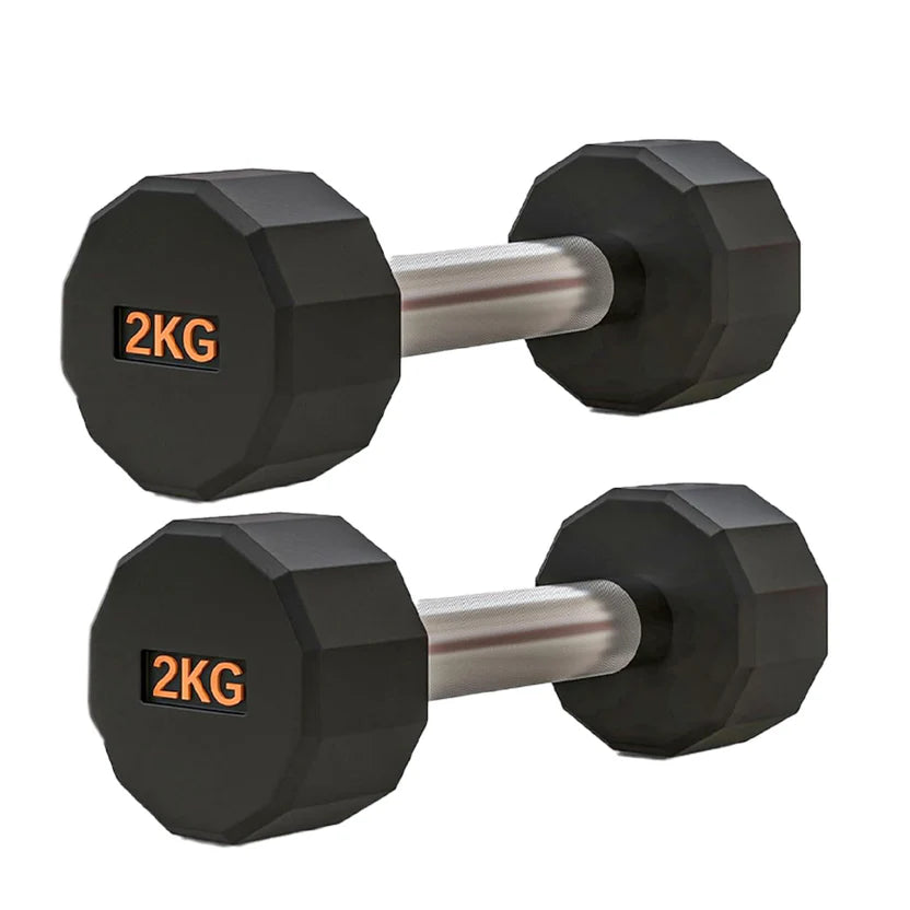 Rubber Coated Round Hex Dumbbell – Anti‑Roll Design, Knurled Grip Strength Training Dumbbells for Home Gym