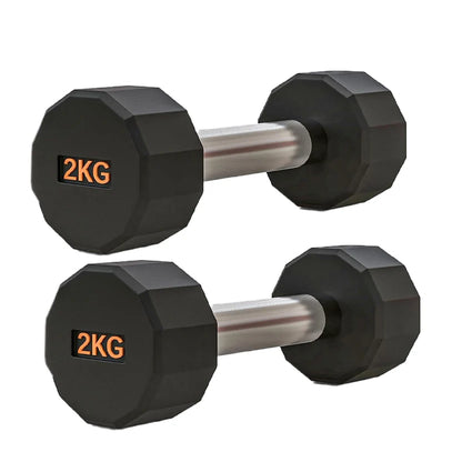 Rubber Coated Round Hex Dumbbell – Anti‑Roll Design, Knurled Grip Strength Training Dumbbells for Home Gym