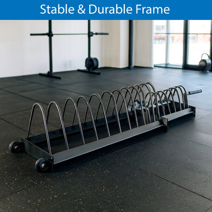 Portable Horizontal Extended Weight Plate Storage Holder – Heavy-Duty Steel Rack with Wheels, Barbell & Bumper Plate Organizer for Home Gym & Strength Training
