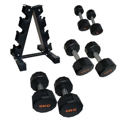 Rubber Coated Round Hex Dumbbell – Anti‑Roll Design, Knurled Grip Strength Training Dumbbells for Home Gym