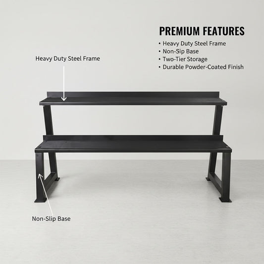 Heavy-Duty 2-Tier Steel Kettlebell & Dumbbell Rack – Space-Saving Home Gym Organizer with Anti-Slip Mats for Durable Weight Storage