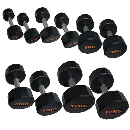 Rubber Coated Round Hex Dumbbell – Anti‑Roll Design, Knurled Grip Strength Training Dumbbells for Home Gym